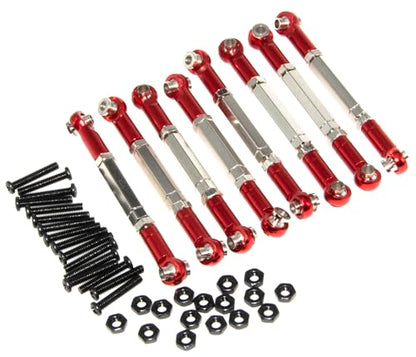 Steering Pull Rod Link Compatible with WPL B14 Part C14 C24 C-14K C-24K MN-90 MN-91 MN-45 MN-96 MN-99 1/16 RC Car Full Metal Servo Linkages Arm Tie Rod Ends Upgrade 8Pcs(Red)