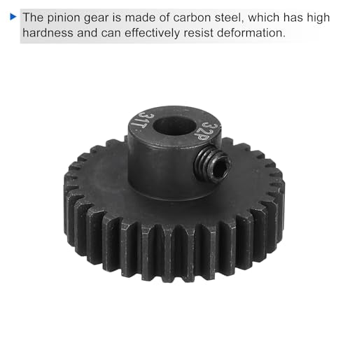 MECCANIXITY 2 Pcs RC 32P Hardened Pinion Gear 5mm Shaft, 31T Motor Gears Carbon Steel for 1/10 RC Model Car Boat Drone - style: 31T