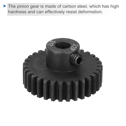 MECCANIXITY 2 Pcs RC 32P Hardened Pinion Gear 5mm Shaft, 31T Motor Gears Carbon Steel for 1/10 RC Model Car Boat Drone - style: 31T