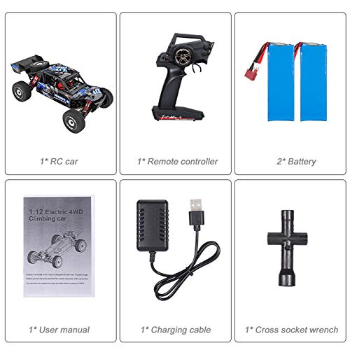 GoolRC WLtoys 124018 RC Car, 1/12 Scale 2.4GHz Remote Control Car, 4WD 60km/h High Speed Racing Car, Off-Road Buggy Drift Car RTR with Aluminum Alloy Chassis, Zinc Alloy Gear and 2 Batteries - size: 2 battery