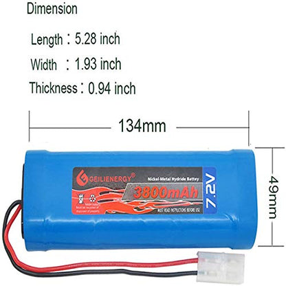 7.2V 3800mAh High Capacity 6-Cell NiMH Flat Battery Pack, Replacement Hobby Battery for RC Car, RC Truck, RC Boat with Standard Tamiya Connector (1Pack) - color: 1 PACK 7.2V 3800mAh Battery