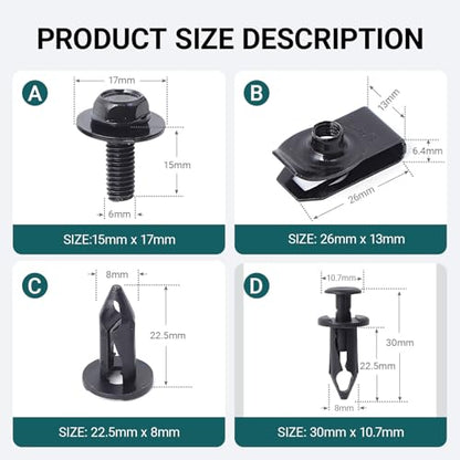 Minho 45Pcs Engine Under Cover Splash Shield Guard Body Bolts Bumper Fender Liner Push Retainer Fastener Rivet Clips, Black - style: U-nuts+Bolts+Push Clips 45PCS