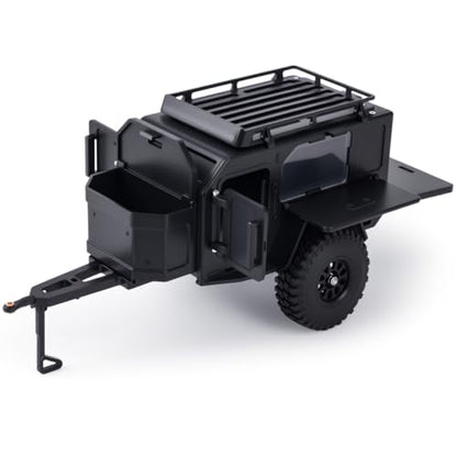 AMK 1/18 1/24 RC Crawler Trailer, Scale Off-Road Camping Trailer with Roof Rack & Storage Box, Tow Trailer for SCX24 TRX4M FCX24 AX24 Bronco Defender K10 F150 RC Accessories (Black) - color: Black