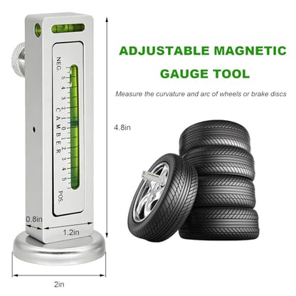 Adjustable Magnetic Gauge Tool, Automotive Wheel Hub Alignment Tools Portable Camber Gauge, Camber Castor Strut Hub Alignment Instrument Tire Repair Tool for Cars Trucks RVs