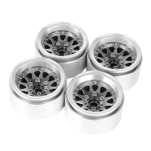 4PCS 1.9" Beadlock Wheel Rims Offset-10mm Aluminum Alloy Metal Wheel Hub for 1/10 RC Rock Crawler Car for Axial SCX10 TRX4 TRX6 D90 D110 Upgrade Accessories(12Holes-Grey) - color: 12holes-grey