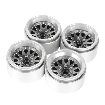 4PCS 1.9" Beadlock Wheel Rims Offset-10mm Aluminum Alloy Metal Wheel Hub for 1/10 RC Rock Crawler Car for Axial SCX10 TRX4 TRX6 D90 D110 Upgrade Accessories(12Holes-Grey) - color: 12holes-grey
