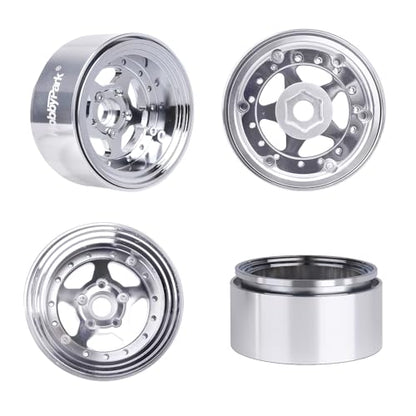 HobbyPark Negative Offset -10mm 1.9 Beadlock Wheels Deep Dish Aluminum Chrome for Scale 1/10 RC Crawler Axial SCX10 TRX4 VS4-10 Redcat Gen8 RC4WD D90 Rock Crawler Truck, 4pcs - style: 1.9 Beadlock Wheels