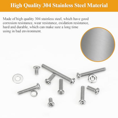 105 Pieces M2.5 x 8mm Machine Screws, Thread Pitch 0.45mm, Sutemribor M2.5 Phillips Pan Head Machine Screws, 304 Stainless Steel, Fully Threaded, Silver - size: M2.5 x 8mm, style: Phillips Pan Head