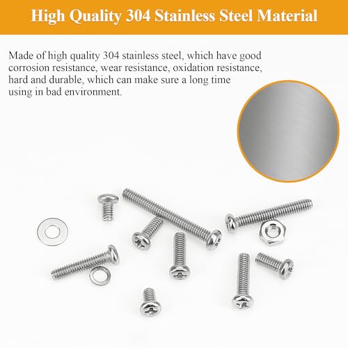 105 Pieces M2.5 x 4mm Machine Screws, Thread Pitch 0.45mm, Sutemribor M2.5 Phillips Pan Head Machine Screws, 304 Stainless Steel, Fully Threaded, Silver - size: M2.5 x 4mm, style: Phillips Pan Head
