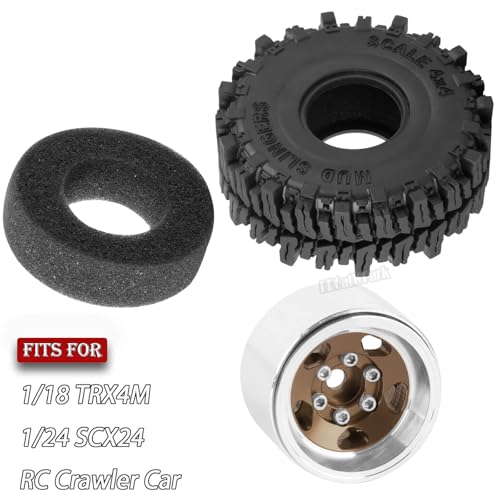 1.0 Beadlock Wheels and Tires for RC Crawler Car 1/18 TRX4M,1/24 SCX24,RC Off Road Buggy Rally Truck Wheels and Tires,RC Aluminium 1.0 in Rims and Rubber Tires w/Sponge,Bronze - color: Bronze - (1.0 in Beadlock Wheels)