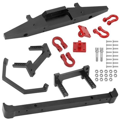 Aluminum Front Rear Bumper & Trailer Hook Compatibke with MN Model MN128 MN-128 1/12 RC Car (Black) - color: Black