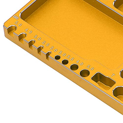RC Magnetic Tray, 16x10x1.1cm Universal Aluminium Alloy Screw Tray RC Model Repair Tool Tray with Magnetic Pad for RC Trucks (Gold) - color: Gold