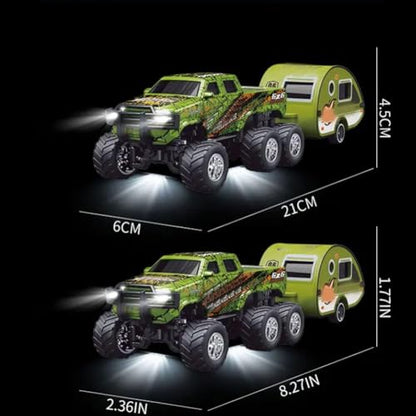 Mini Rc Truck,1/64 Scale Mini Remote Control Monster Truck with Trailer, 2.4Ghz Remote Control & APP, Rechargeable Alloy Shell RC Cars with Lights, Speed/Steering Adjustable (Black) - color: Black