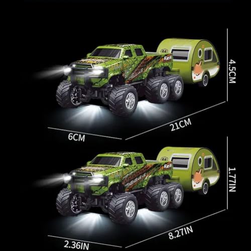 Mini Rc Truck,1/64 Scale Mini Remote Control Monster Truck with Trailer, 2.4Ghz Remote Control & APP, Rechargeable Alloy Shell RC Cars with Lights, Speed/Steering Adjustable (Blue) - color: Blue