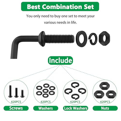 2404PCS Screw Assortment Kit, M2-M5 10.9 Alloy Steel Hex Button Cap Bolts | With Nuts & Flat Washers & Lock Washers & Wrench, Black Zinc Plated High-Tensile, Length 4-20mm, for 3D Printing, DIY, Home - size: M2 M3 M4 M5 2480pcs 2