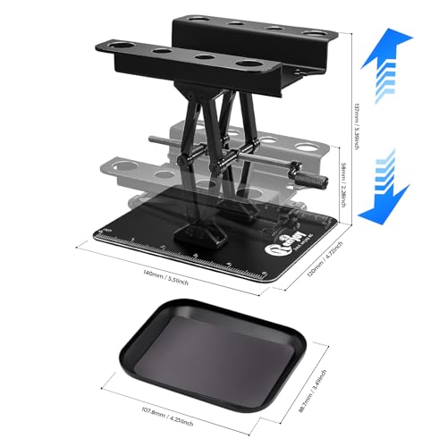 RC Car Work Stand w/Screw Tray for 1/8 1/10 1/12 Scale RC Cars, All Black | Lift Lower Adjustable Aluminum RC Car Stand with Screw Tray RC Tool Set for RC Crawler Truck Traxxas Slash TRX4 Axial SCX10 - color: All Black