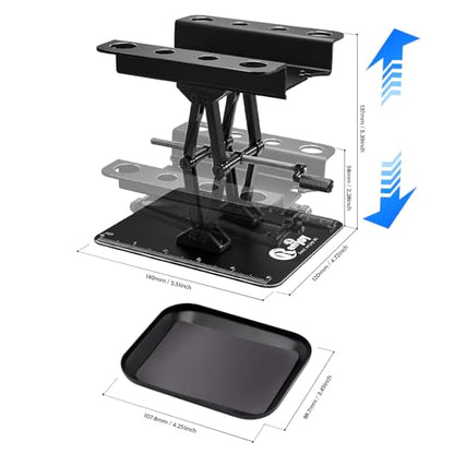 RC Car Work Stand w/Screw Tray for 1/8 1/10 1/12 Scale RC Cars, All Black | Lift Lower Adjustable Aluminum RC Car Stand with Screw Tray RC Tool Set for RC Crawler Truck Traxxas Slash TRX4 Axial SCX10 - color: All Black