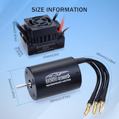 Surpass Hobby RC Brushless Motor and ESC Combo 3650 3100KV Brushless Motor and 60A ESC Combo Set Waterproof 2S Lipo for 1/10 Remote Control Cars Trucks Off-Road Vehicle - size: 3100KV, style: 3650 Motor and 60A ESC