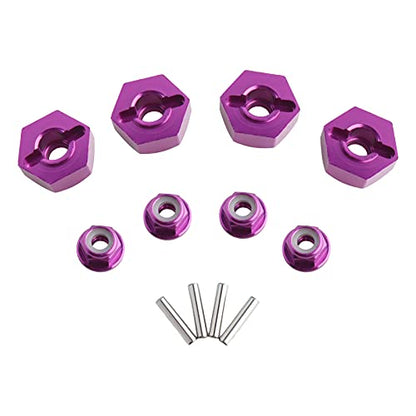 12mm Wheel Hex Hubs Drive Adapter 5mm Thick & Flange M4 Lock Nuts Aluminum for Redcat Axial HSP WLtoys Himoto RC Truck Model Car Upgrade Parts (Purple) - color: Purple