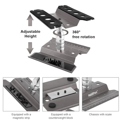 Hobbypark RC Car Stand Work Station with Weight Repair Workstation Aluminum Alloy 360 Degree Rotation Lift Or Lower for 1/12 1/10 1/8 Scale (Titanium)