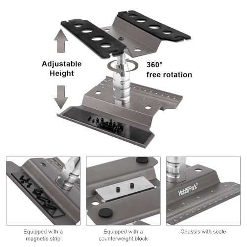 Hobbypark RC Car Stand Work Station with Weight Repair Workstation Aluminum Alloy 360 Degree Rotation Lift Or Lower for 1/12 1/10 1/8 Scale (Titanium)
