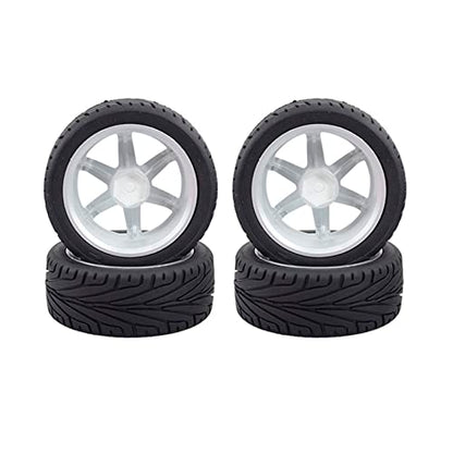 4PCS 1:10 RC Tires and Plastic Wheels Rims for 1/10 Scale On Road Touring Racing Drift Car HSP HPI Tamiya (Silver) - color: Silver