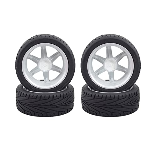 4PCS 1:10 RC Tires and Plastic Wheels Rims for 1/10 Scale On Road Touring Racing Drift Car HSP HPI Tamiya (Silver) - color: Silver