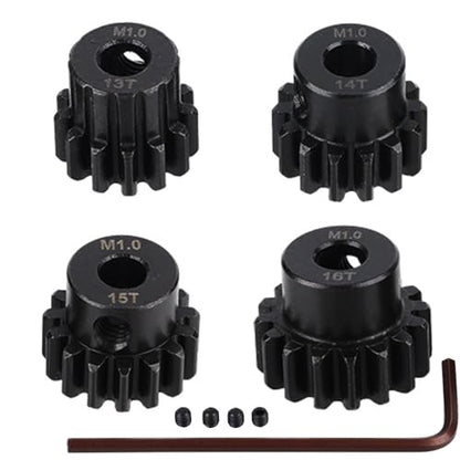 Hardened Steel Upgrade Pinion Gear Set: 13T 14T 15T 16T fit 5mm RC Motor Shaft (Work with Steel Spur Gears) for RC Vehicles, Set of 4