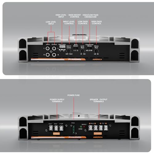 Pyramid 2 Channel Car Stereo Amplifier - 5000W High Power 2-Channel Bridgeable Audio Sound Auto Small Speaker Amp Box w/MOSFET, Crossover, Bass Boost Control, Silver Plated RCA Input Output - PB3818