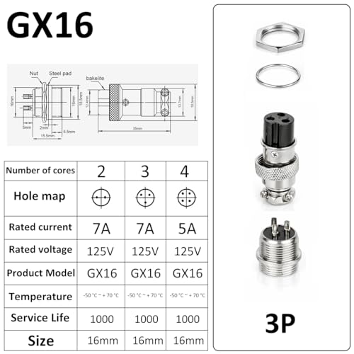 Clyxgs 3-Core Aviation Plug Connector Male Female 16mm Panel Mount Metal Wire Adapter 10PCS - style: GX16-3-10