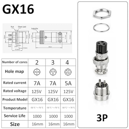 Clyxgs 3-Core Aviation Plug Connector Male Female 16mm Panel Mount Metal Wire Adapter 10PCS - style: GX16-3-10