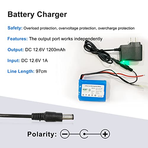 KBT 12V 1200mAh Rechargeable Li-ion Battery, Bare Leads Wire Replacement Battery Pack with Charger Compatible for 12V Devices RC Car, Boat, Robot, DIY, LED Light Kit - style: 1.2Ah bare leads