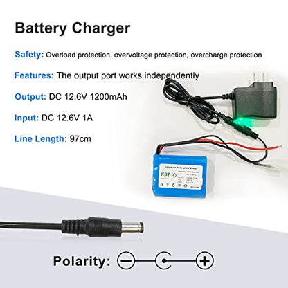 KBT 12V 1200mAh Rechargeable Li-ion Battery, Bare Leads Wire Replacement Battery Pack with Charger Compatible for 12V Devices RC Car, Boat, Robot, DIY, LED Light Kit - style: 1.2Ah bare leads