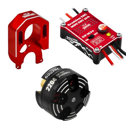 GOUPRC 2204 2400KV Brushless Outrunner Motor with Mount & 30A Brushless ESC Combo Kit for SCX24 Axial 1/24 Remote Control Crawler Truck Car Red - color: Black Red With No Transmission