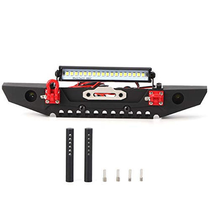 Heavy Duty Metal Anticollision Front Bumper with LED Light Bar for SCX10 90046 1 10 Scale RC Crawler Car Accessories Upgrade Parts