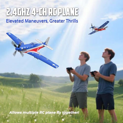 P51 Mustang RC Plane 4 Channel - 2.4G Remote Control Airplane for Adults with 3 Flight Modes to Learn, RTF RC Airplane with X-Pilot Stabilization & One-Key Aerobatics for Beginners - color: Red