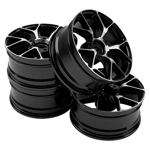 ShareGoo Metal Wheel Rims - 12mm Hex Hubs, 1/10 RC Drift On-Road Racing Touring Wheel Rims, Compatible with HSP, Tamiya, Kyosho, RedCat, Sakura, WLtoys, Universal 1/10 RC Scales (Black) - color: Black