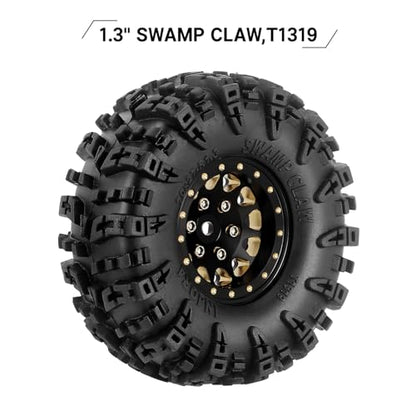 INJORA 1.3" Swamp Claw Tires 70 * 27mm & Wheel for 1/18 1/24 RC(Black Gold) - color: Black Gold