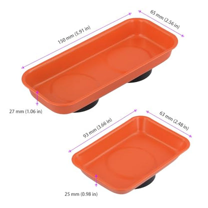 16 PCS Orange Magnet Screw Trays, 2 Sizes Stainless Steel Magnetic Parts Trays, Orange Magnetic Tool Tray for Collecting Nuts, Screws, Bolts, Small Parts 5.9x2.5/3.6x2.4 inch