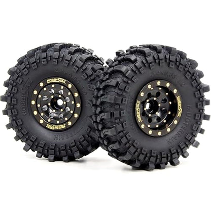 Brass 1.0 beadlock Wheels and Tires, 61mm Tall Tyre and Adjustable Offset 1'' Rims for RC Mud Crawler 1/18 TRX4M 1/24 SCX24 Upgrades, HS701454 - color: Black
