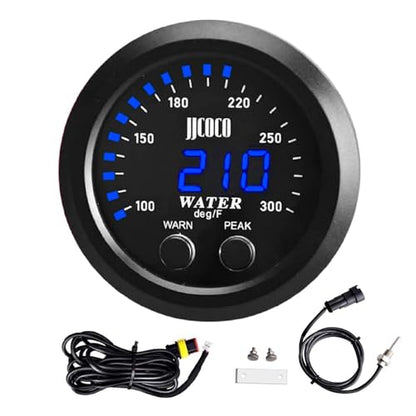 Universal 52mm Water Temperature Gauge with Alarm and 1/8 Npt Sensor Car Digital Meter Blue Display Temp 100-300F(-17~187C) - color: Blue, size: Joint Pipe: None