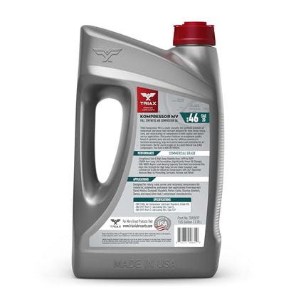TRIAX Kompressor ISO 46 SAE 20, Full Synthetic, Multi-Vis Air Compressor Oil | for Rotary, Vane, Screw, and Reciprocal | Commercial Grade | High Temp | Non-Detergent (1 Gallon) - size: 1 Gallon