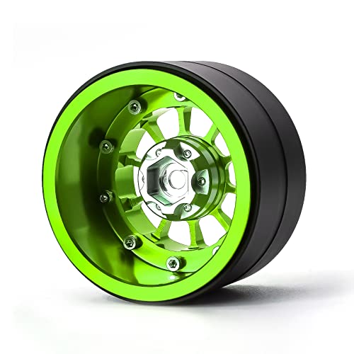 Treal Aluminium 2.2 Beadlock Wheels Rims(2) pcs Fit RC Crawler Mud Truck 2.2 Tires (Green) - color: Green