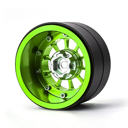 Treal Aluminium 2.2 Beadlock Wheels Rims(2) pcs Fit RC Crawler Mud Truck 2.2 Tires (Green) - color: Green