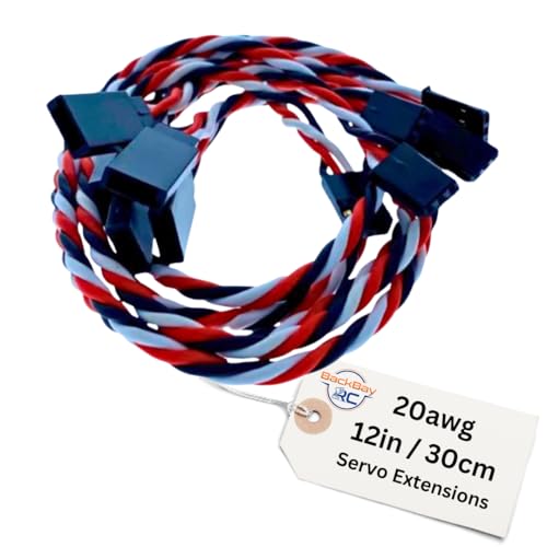 BackBayRC - Twisted 20awg Servo Extension Wire - 100 Strands for RC Vehicles, Drones, E-Bikes - 6 Lengths / 5 Cables per Pack (30CM / 12in / 1ft) - style: 30CM / 12in