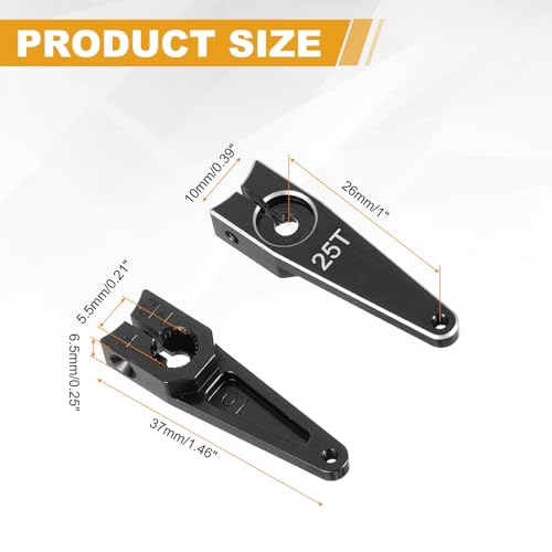 MECCANIXITY Aluminum Alloy 1 inch 25T Steering Servo Arm Horn Black for Car/Boat/Airplane Boat Accessories Pack of 2 - color: Black