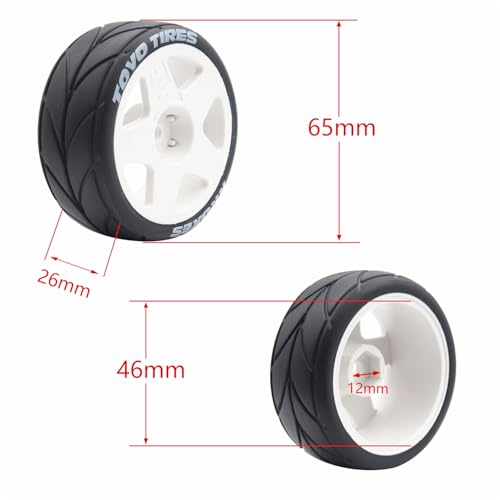 65mm 4PCS 1/10 RC On-Road tires and Hard Plastic wheels set Hex 12mm For WRC Drift Car Conversion 1/10 RC On-Road Car Traxxas Tamiya FW06 TT02 HPI HSP 94122 Kyosho W36 (White) - color: White