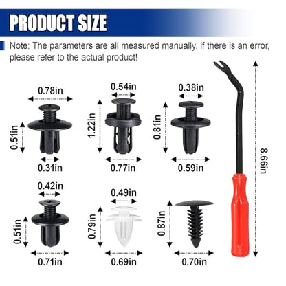 100PCS Car Bumper Retainer Clip with Fastener Remover (1 Tool) | Automotive Body Trim Fixed Clip, Auto Door Panel Push Pin, Universal Vehicle Plastic Rivets Kit with 1 Remover & Storage Box - size: 100PCS&Tool