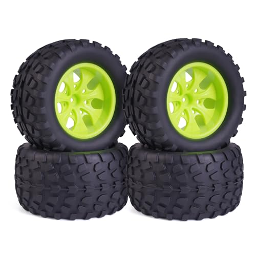 Hosim 70 * 125 mm RC Tires, All Terrain Soft Tire Mounted on 12mm Hex Wheels (Set of 4) for 1/10 RC Cars (Green Wheel hub) - color: Green