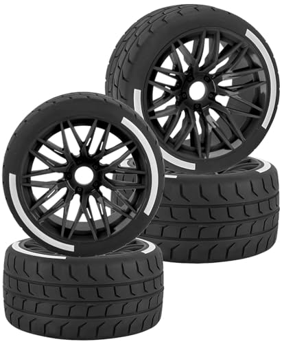 RC Wheels and Tires for 1/7 Felony 6S BLX,RC Highway Wheel Rubber Tires,4PCS RC Drift Car Highway Tires Road Soft Tires,Black - color: Black - (4pcs Highwaytires)